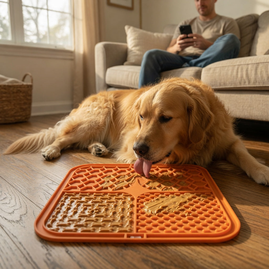 CalmLick™ Pro Silicone Dog Lick Mat – Anxiety Relief & Slow Feeder for Peanut Butter & Treats